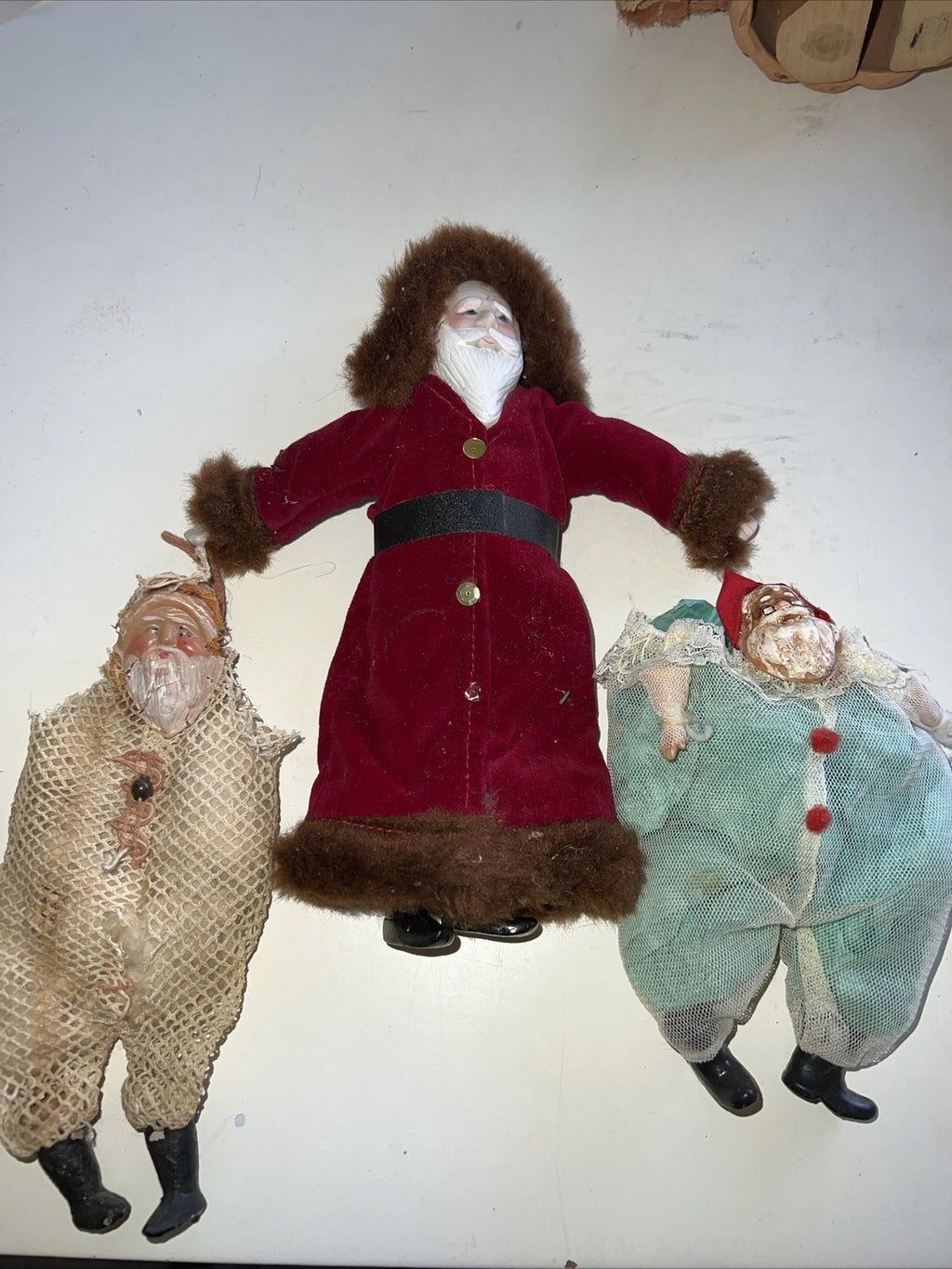 Vintage Santa Claus Set One Bisque Two Santa Bags0