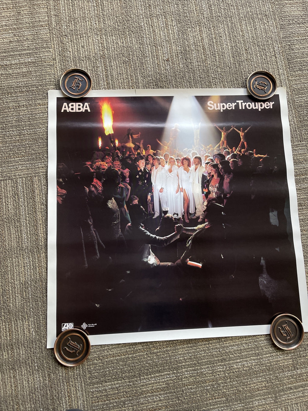 #177 1980 ABBA original Super Trouper Record Store promo poster 24” X 24”0