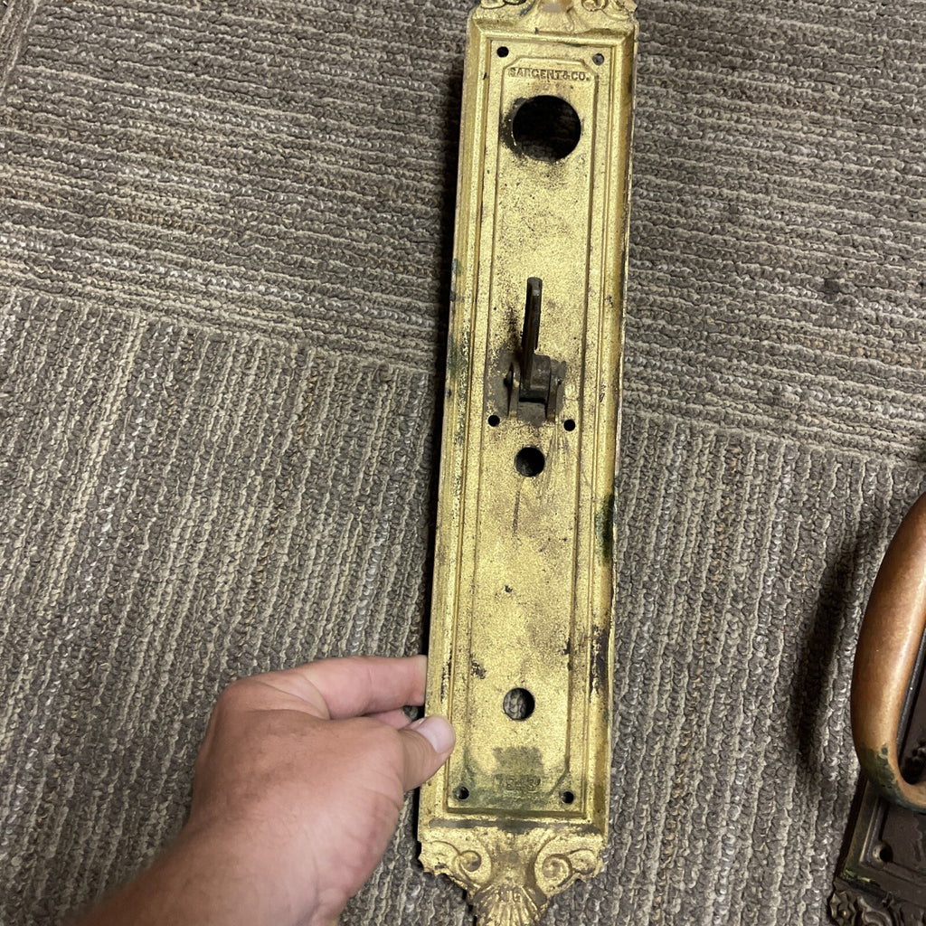 Vintage 2pc Architectural Salvage Brass Baroque Door Handle Pulls 27” x 3”6