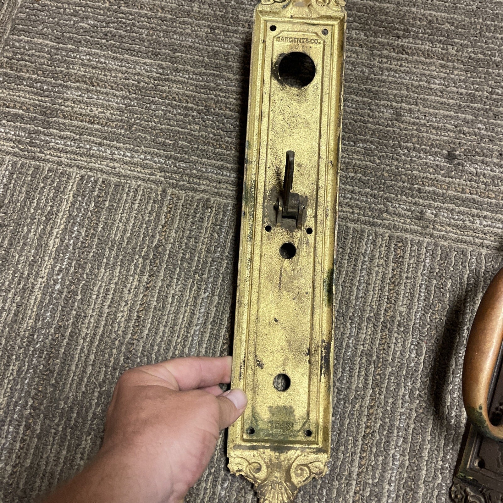 Vintage 2pc Architectural Salvage Brass Baroque Door Handle Pulls 27” x 3”6