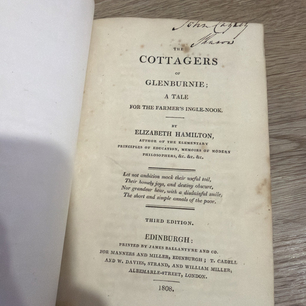 Antiquarian 1808 The Cottagers Of Glenburnie Elizabeth Hamilton 1st Edition4