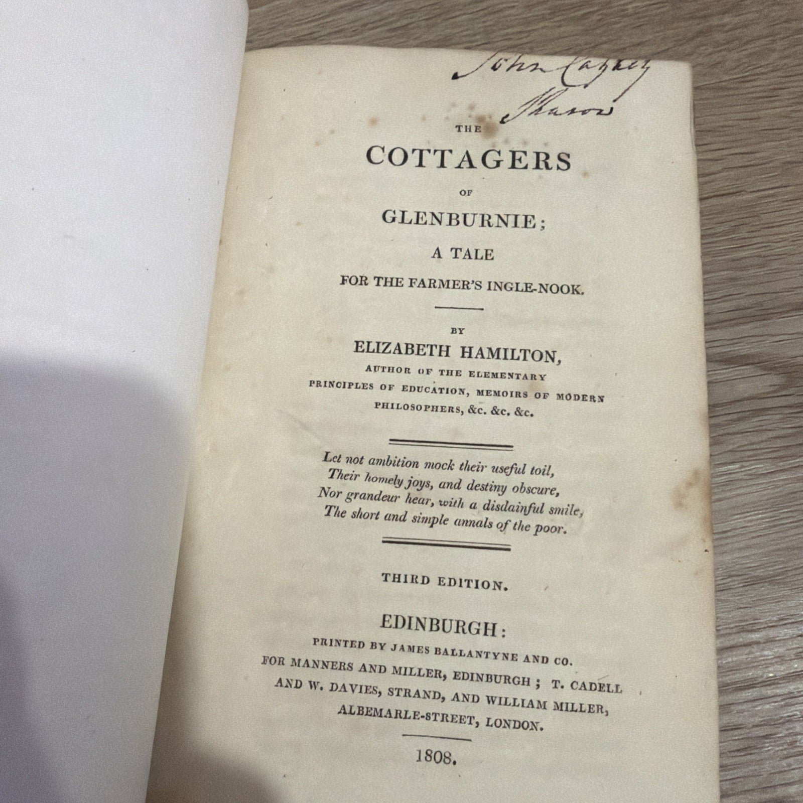Antiquarian 1808 The Cottagers Of Glenburnie Elizabeth Hamilton 1st Edition4