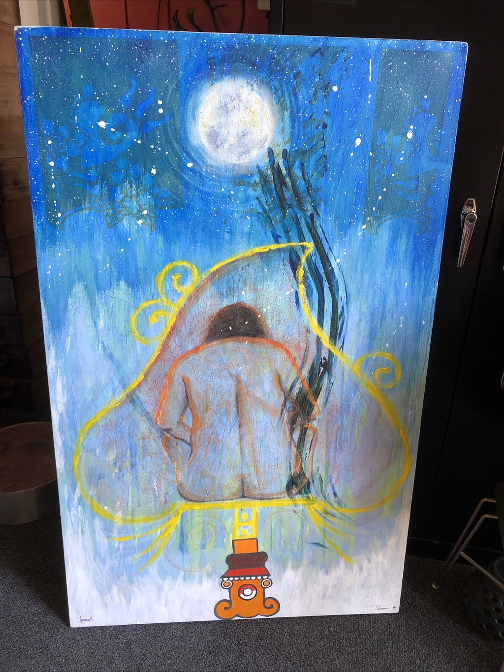 Acrylic/ Pastel Art On Canvas Temazcalli, 2006 Signed Quica 30”x48”0