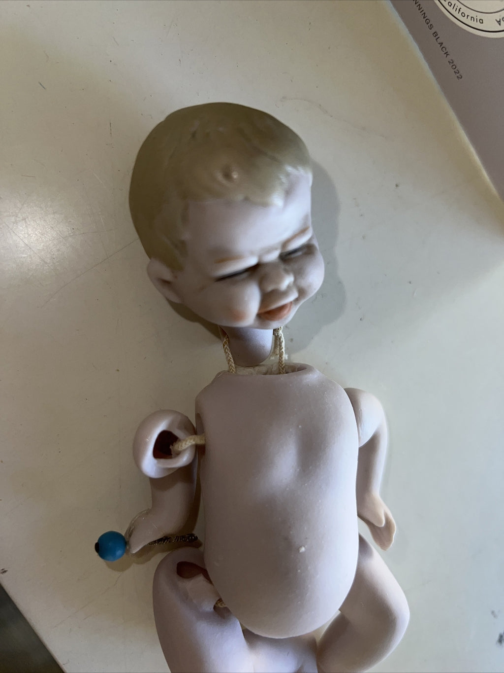 5” Vintage Bisque Crying Baby Doll With Rattle in Hand4