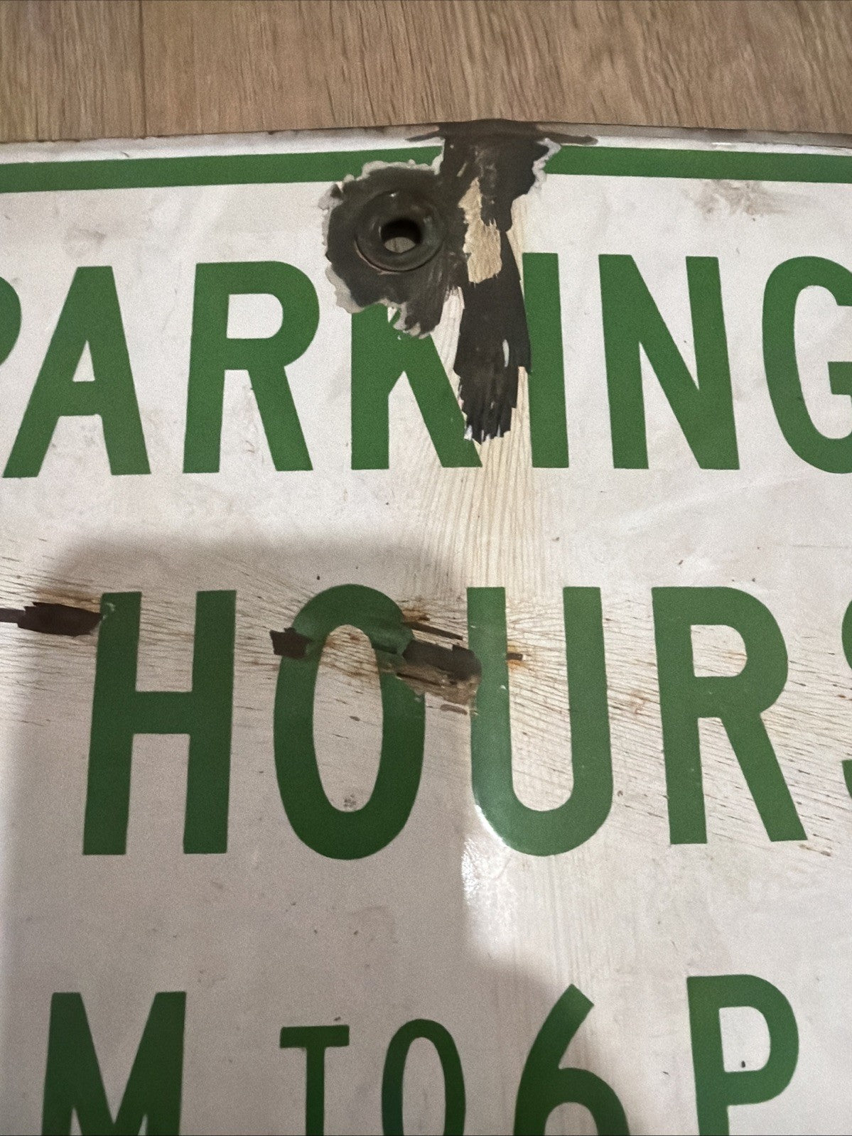 Vintage Porcelain enamel steel 2 Hour Parking Sign California  City Of Fresno4