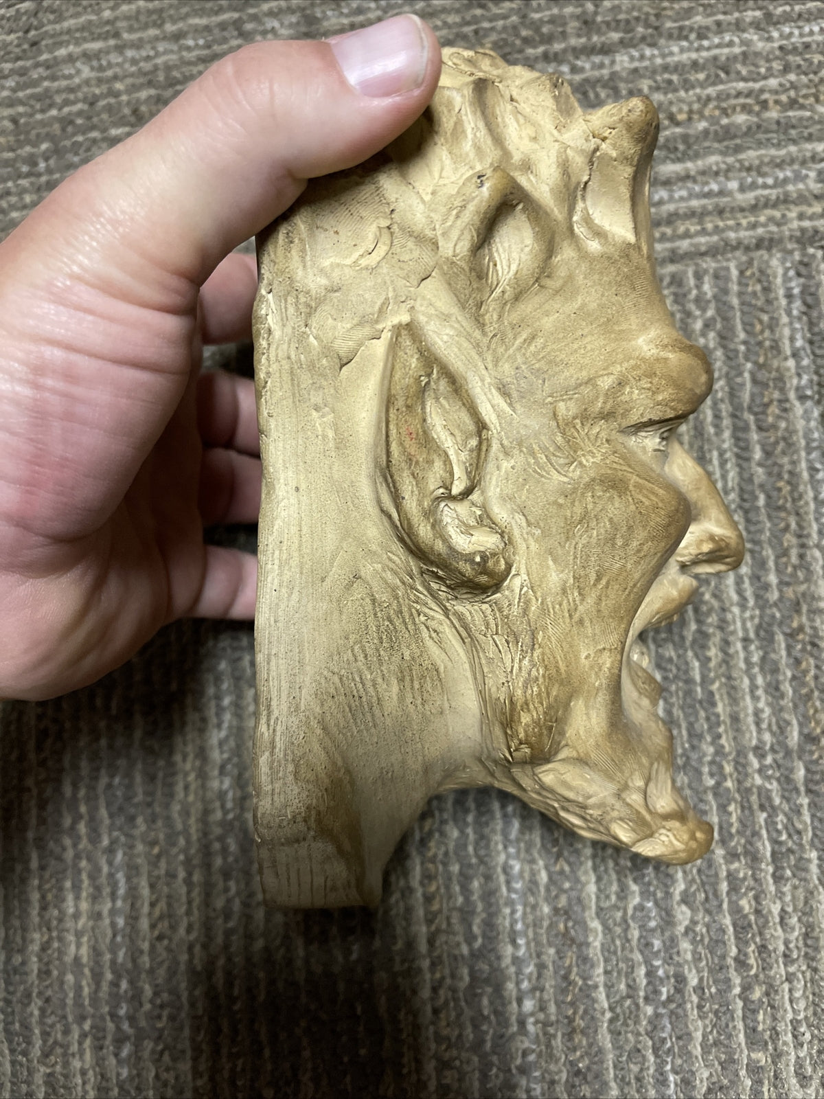 1912 Antique Devil Demon Gargoyle Monster Head Sculpture Oddities signed chase6