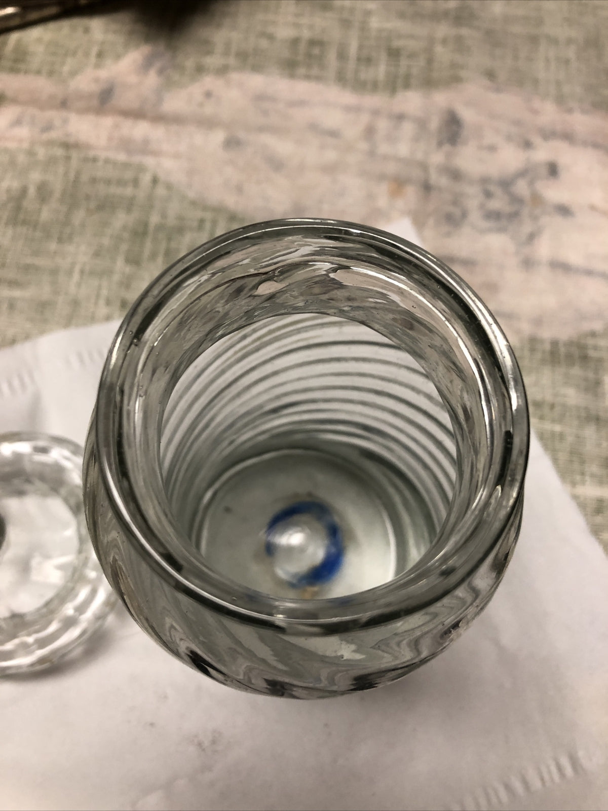 Vintage Clear Swirl Glass Canister With Lid Candy Jar 7.5”x3”6