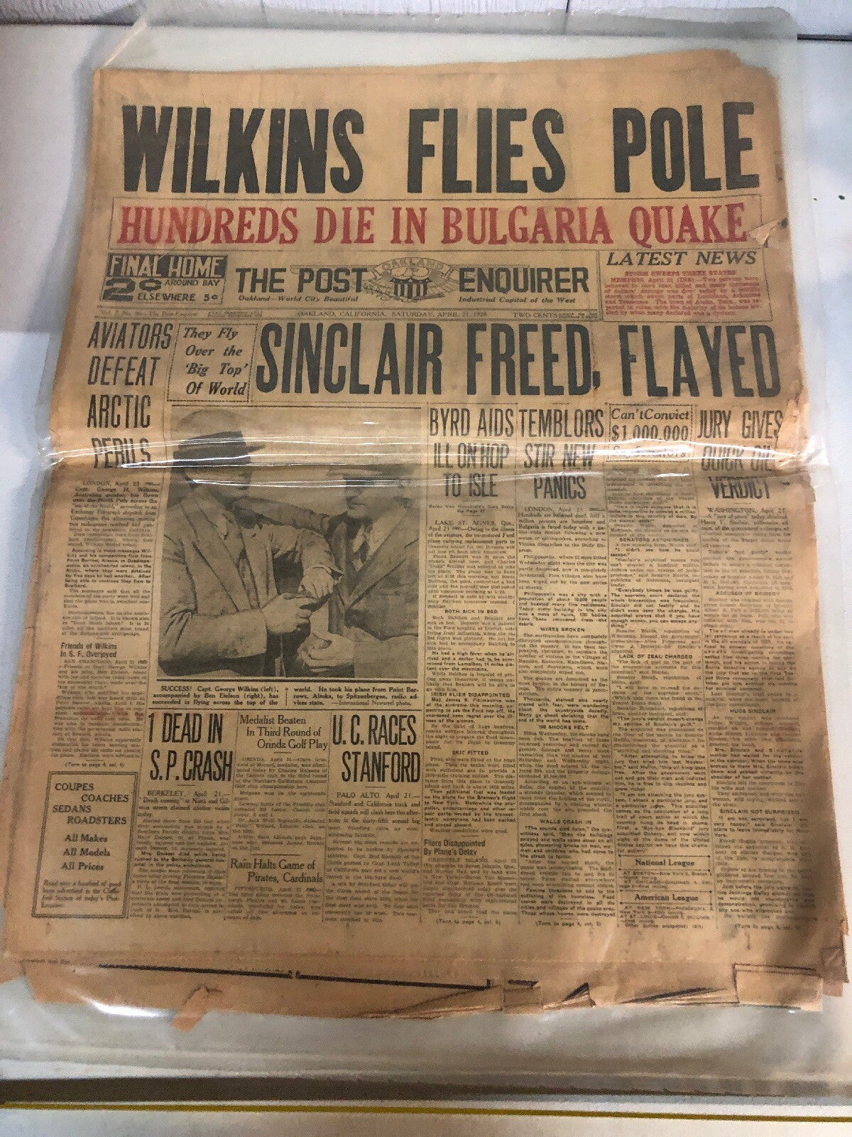 Vintage The Post Enquirer Newspaper 1928 Edition Zeppelin Lands Rare!2