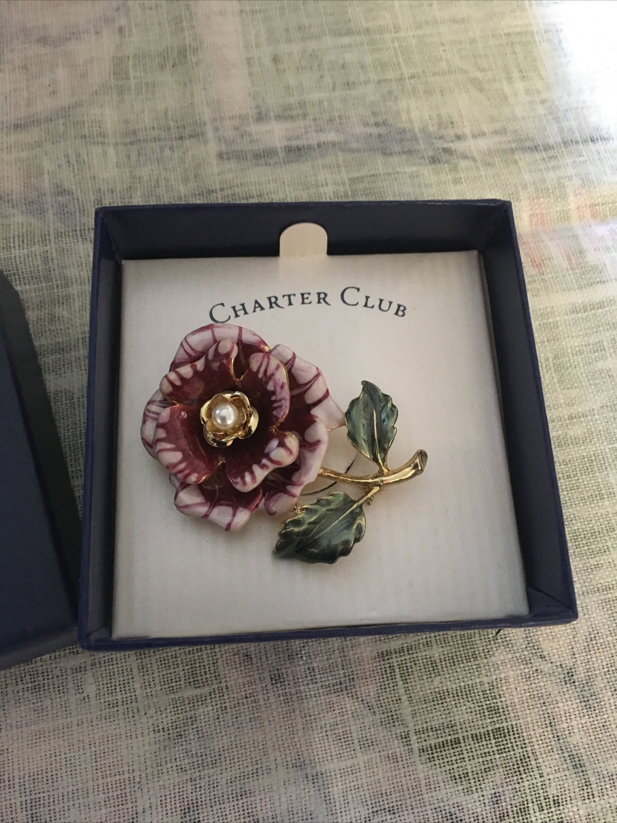 New Charter Club Goldtone Pink Flower Pin Brooch In Original Box1