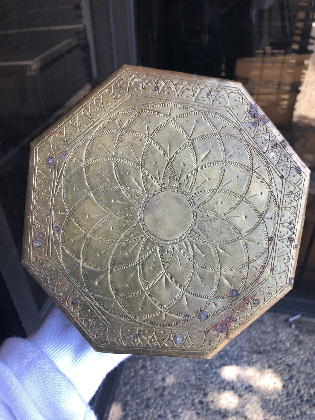 Antique Brass Asian Hexagon Box 7”x2” Jewelry Box7