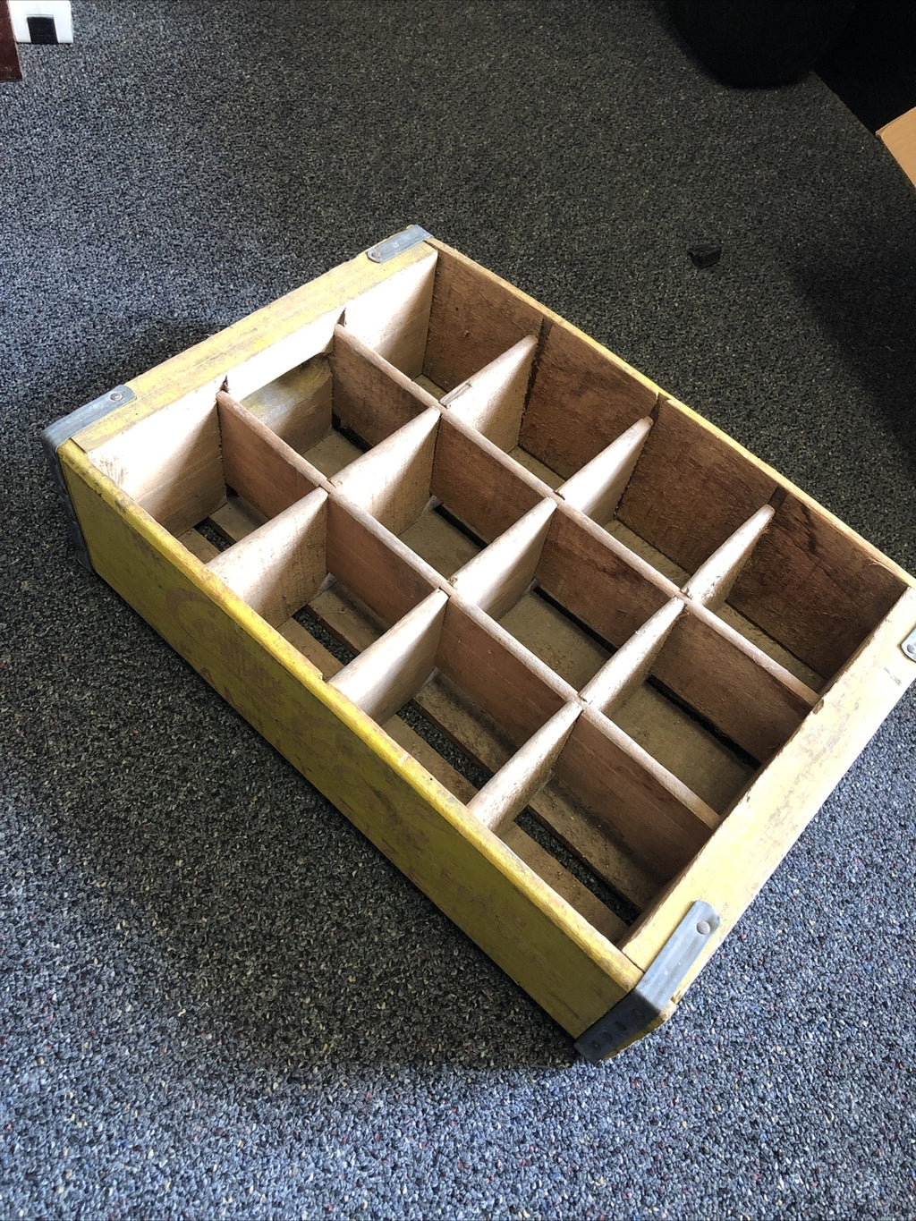 Vintage Yellow Wooden Crate Coke Coca-Cola Family Size Carry’s 123