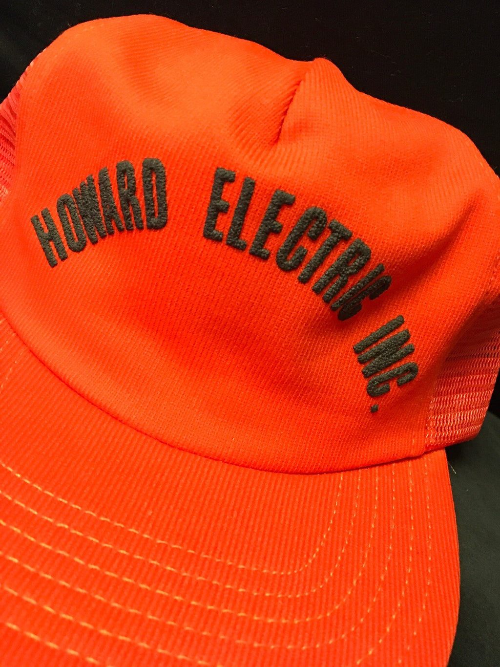 Vintage Howars ELECTRIC INC. Truckers Snapback Hat Made In U.S.A. Orange Red1