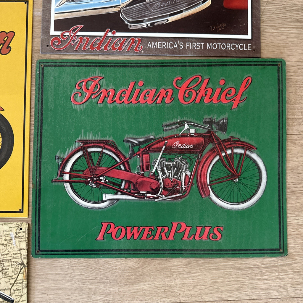 Indian Biker Man Cave Motorcycle Vintage Tin Metal Signage Lot Chief Route 664