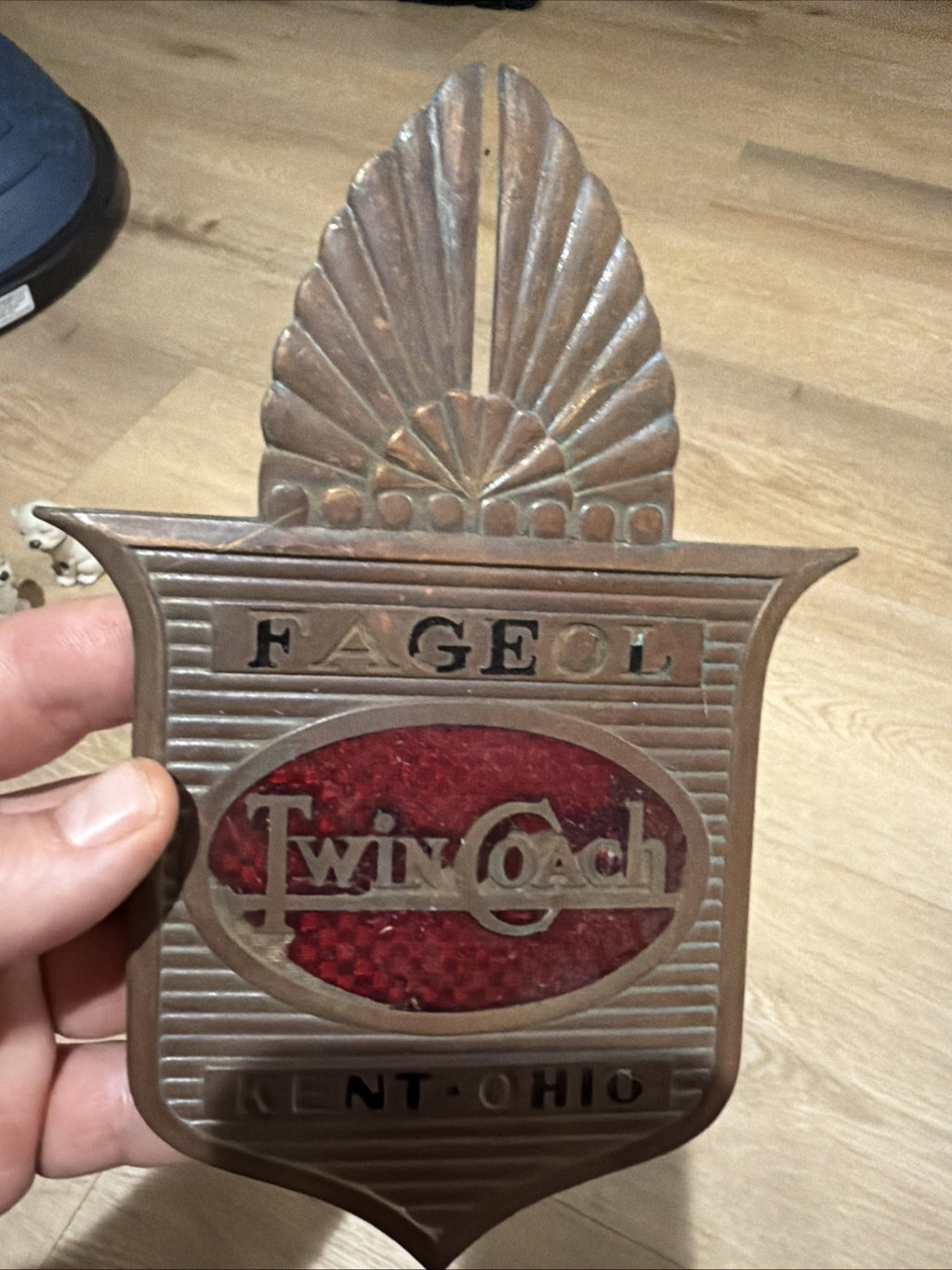 1950s Vintage Fageol Twin Coach Canada Bus Badge Enamel Plate Bronze Copper Sign1