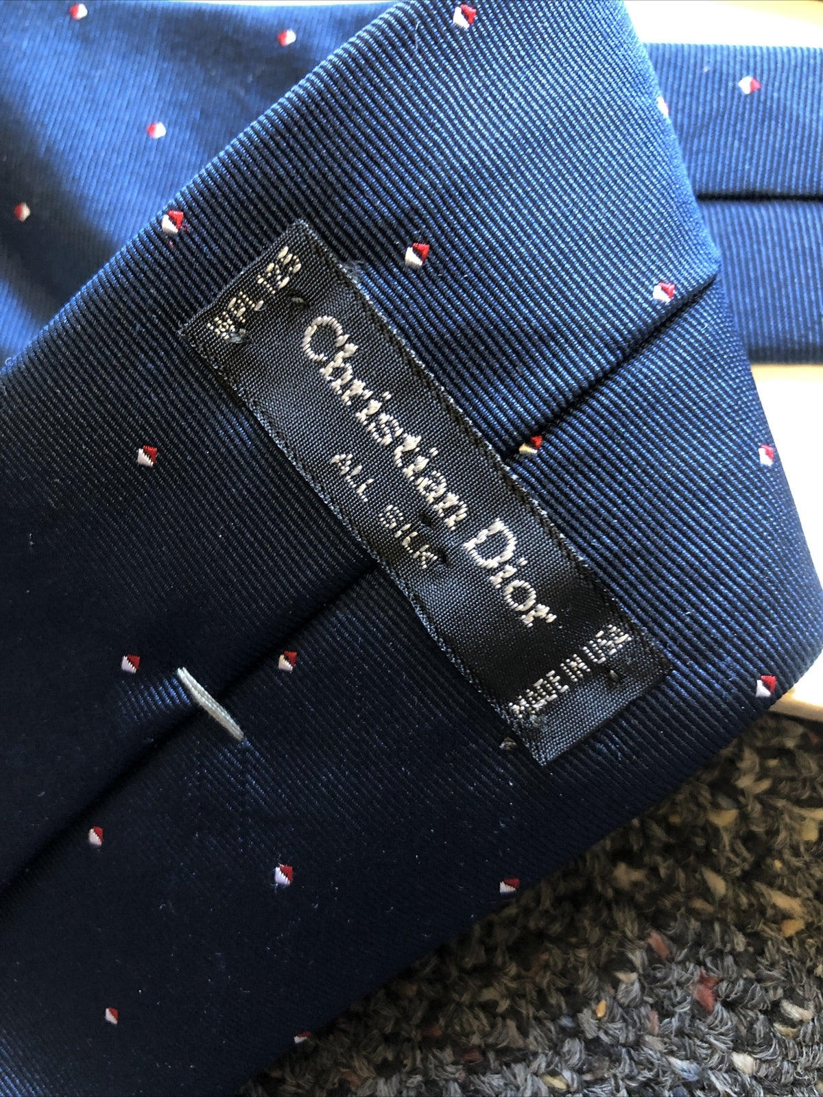 Vintage Christian Dior All Silk Necktie Navy Blue2