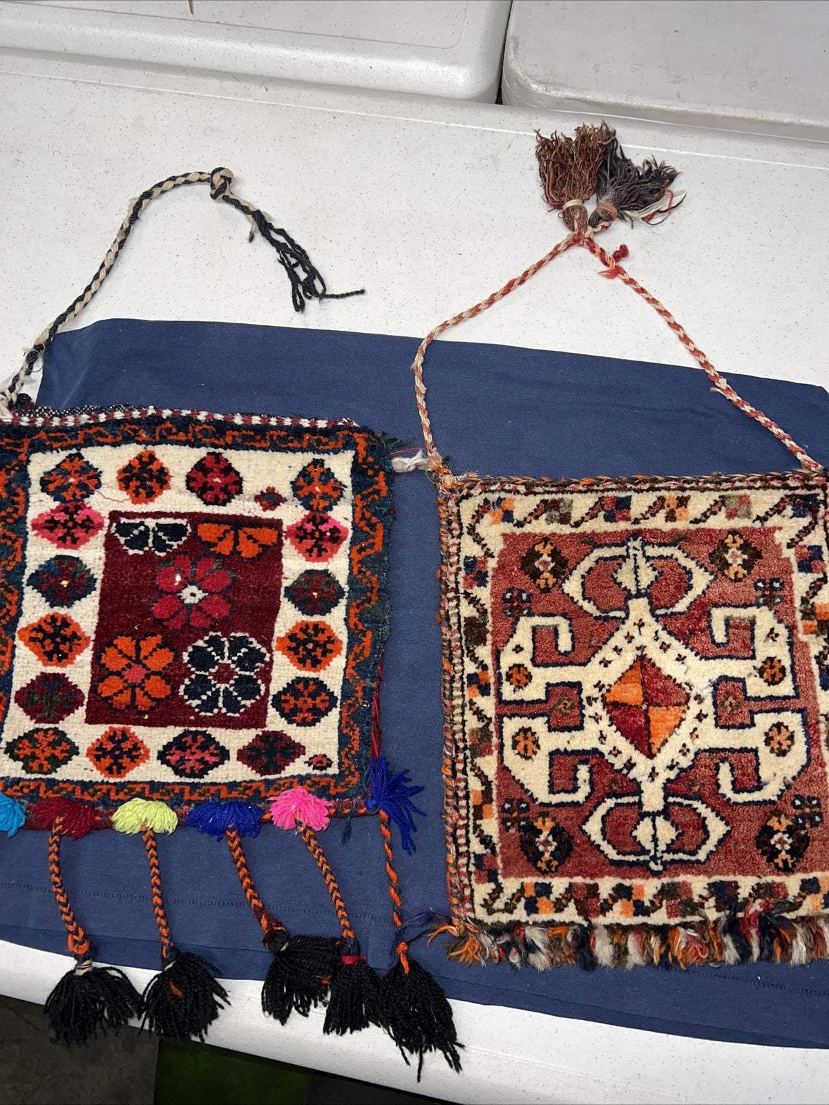 Vintage Hand Made Purse Boho Coachella Hispanic Rug bag Yarn See Description1