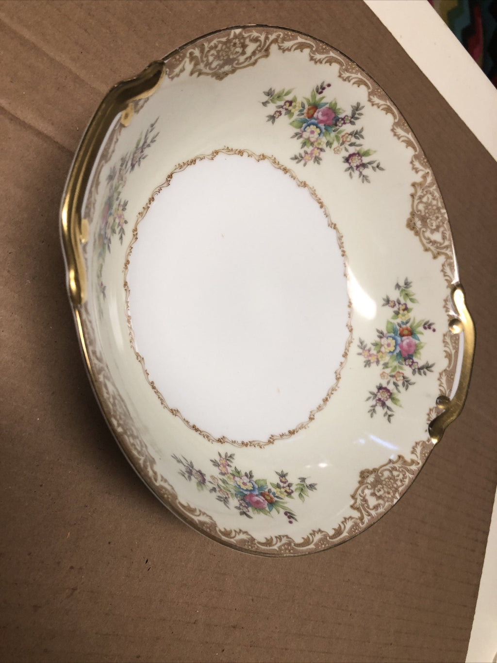 Vintage Meitro China Round Dish Bowl Japan Flower Design With Gold Trim 9”5