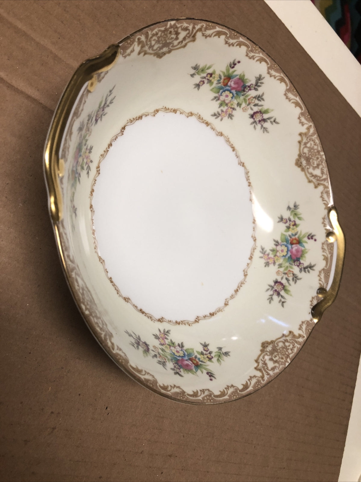 Vintage Meitro China Round Dish Bowl Japan Flower Design With Gold Trim 9”5