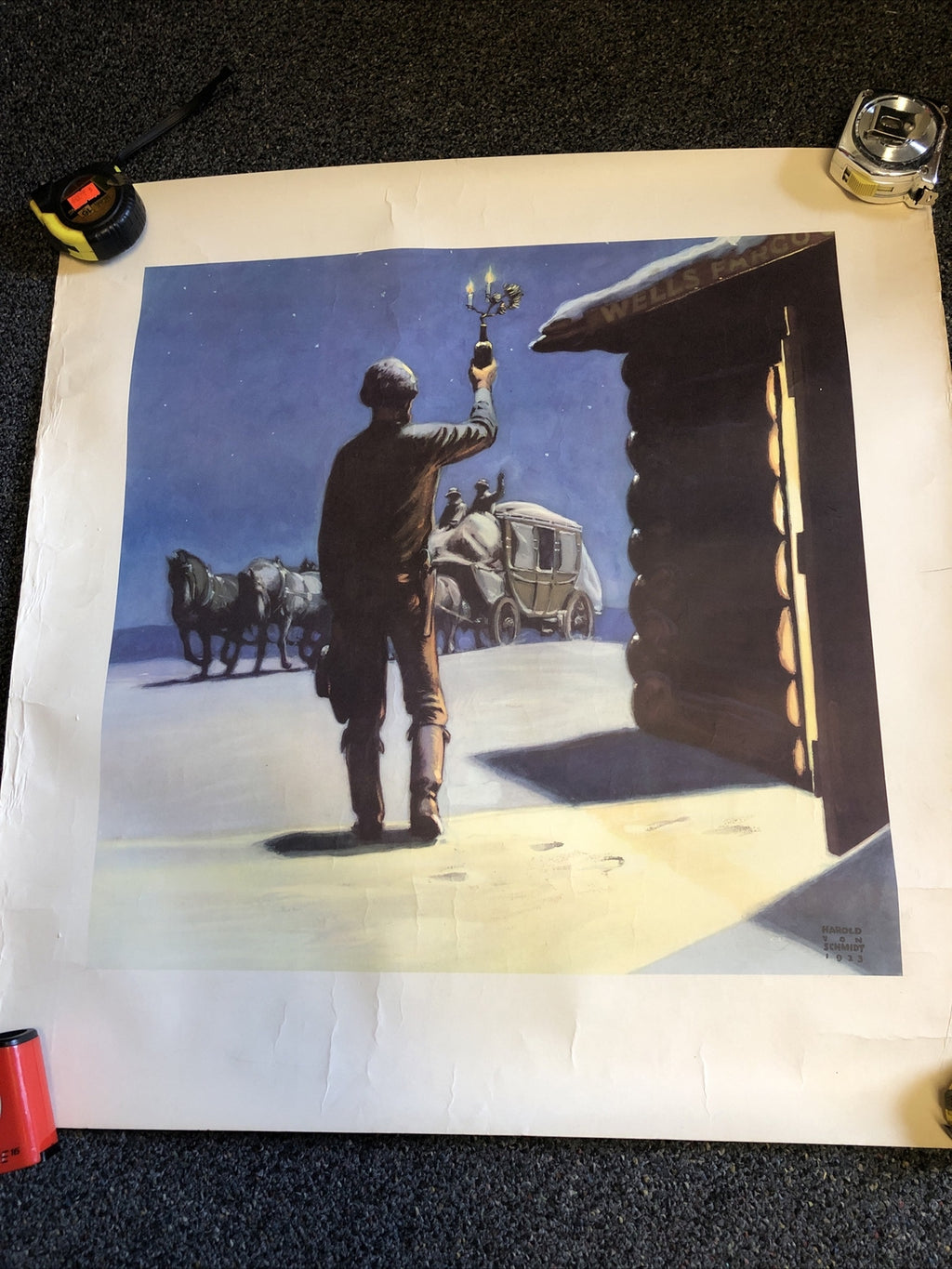 Vintage Poster Wells Fargo- Harold Von Schmidt 1923 25”x24”0