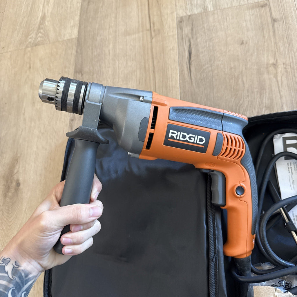 RIDGID R7111 8 Amp Heavy Duty 1/2" Corded Variable Speed Drill w/ Case & Handle1