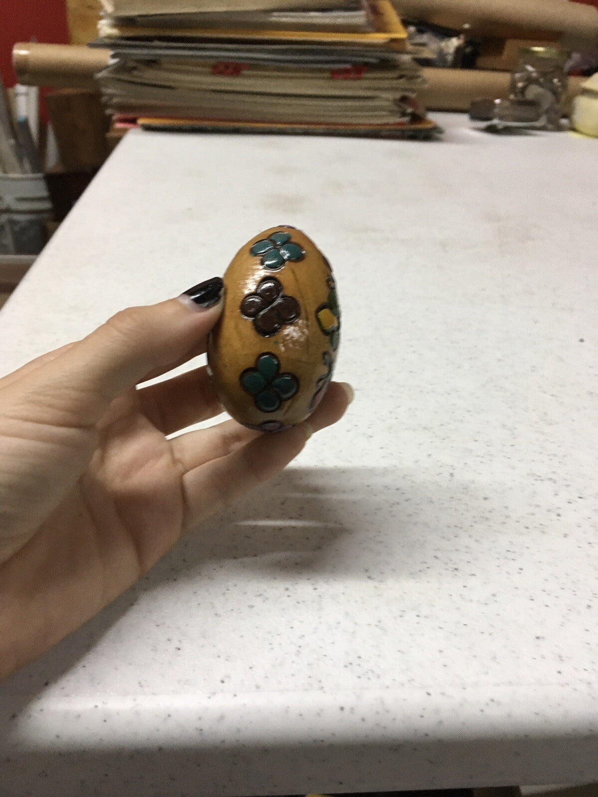 2" tall Vintage Wooden Poland Decorated Easter Egg 1976 dove weighted Pysanky0