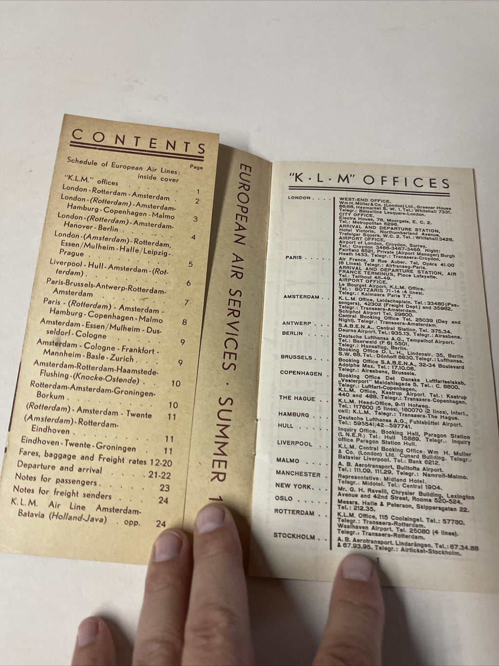 KLM Royal Dutch May 1934 AIRLINE TIMETABLE SCHEDULE Brochure flight Map1