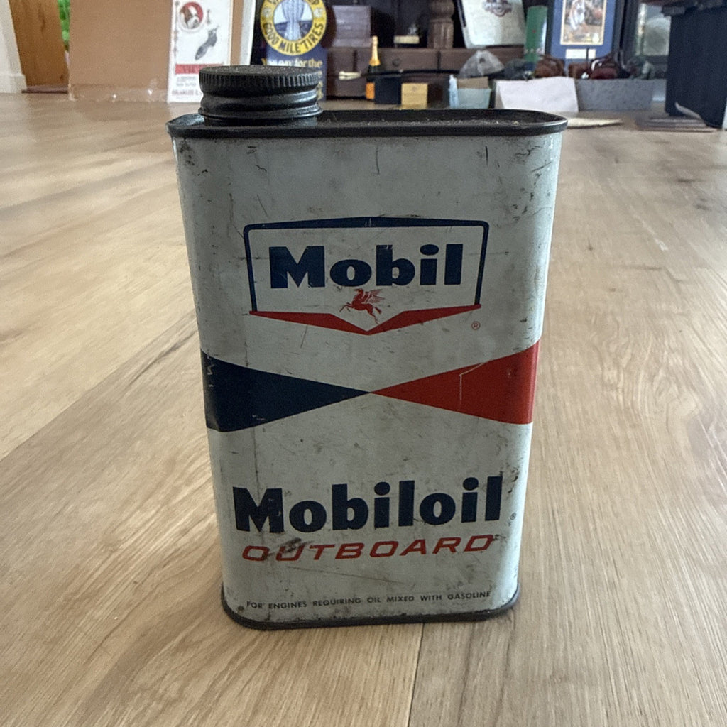 Vintage 1950s Mobil Mobiloil Outboard Motor Oil 1 Quart Can - Empty0