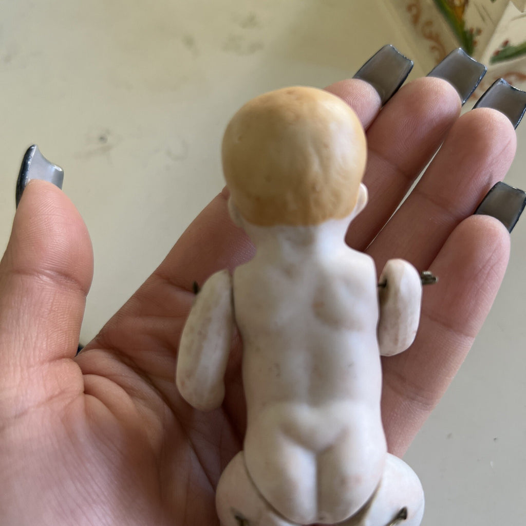 4” Vintage Antique All Bisque Baby Doll German Painted Face4