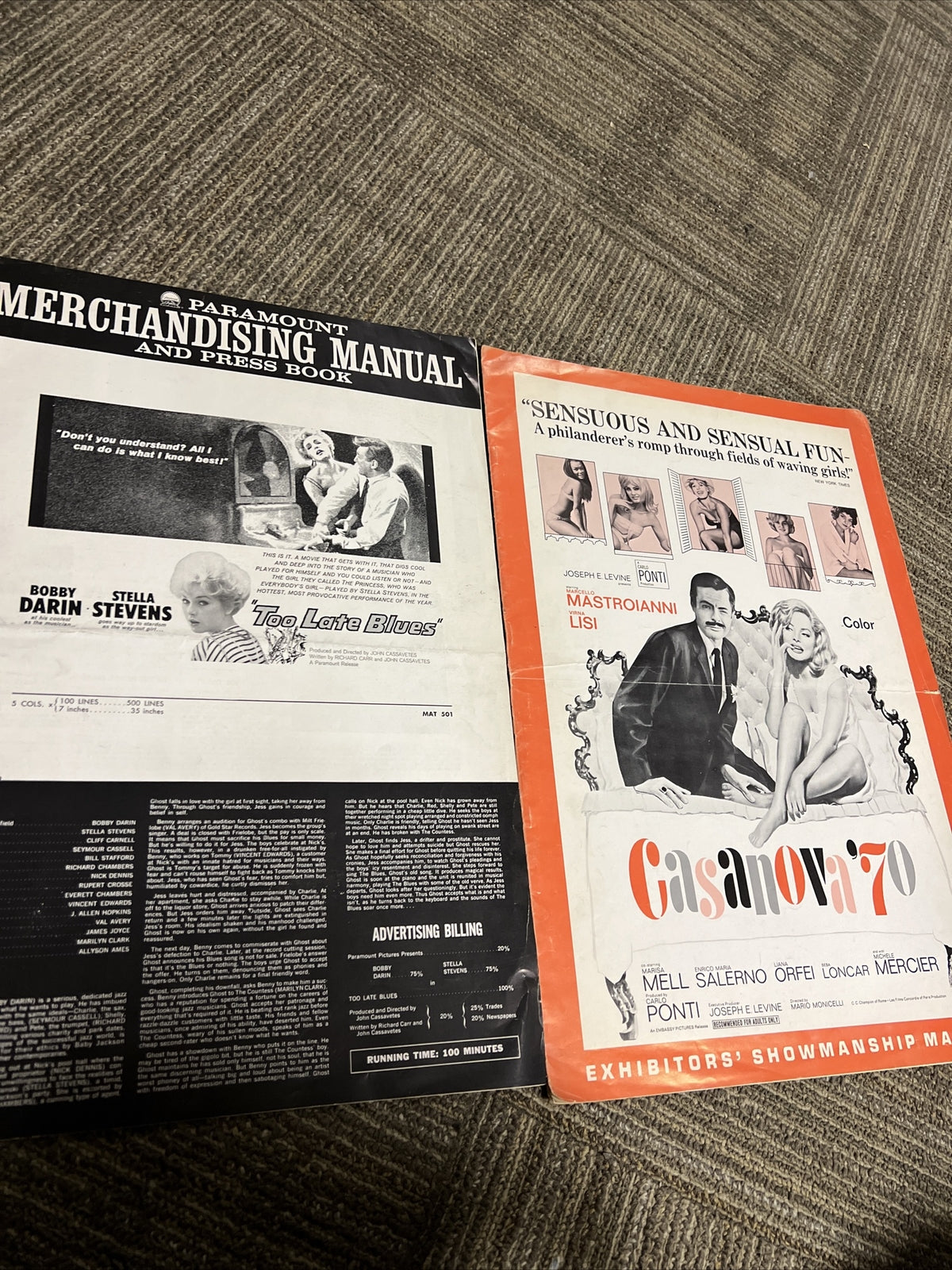 Too Late Blues , Casanova ‘70 , Vintage Film Merchandising Showmanship Manuals 20