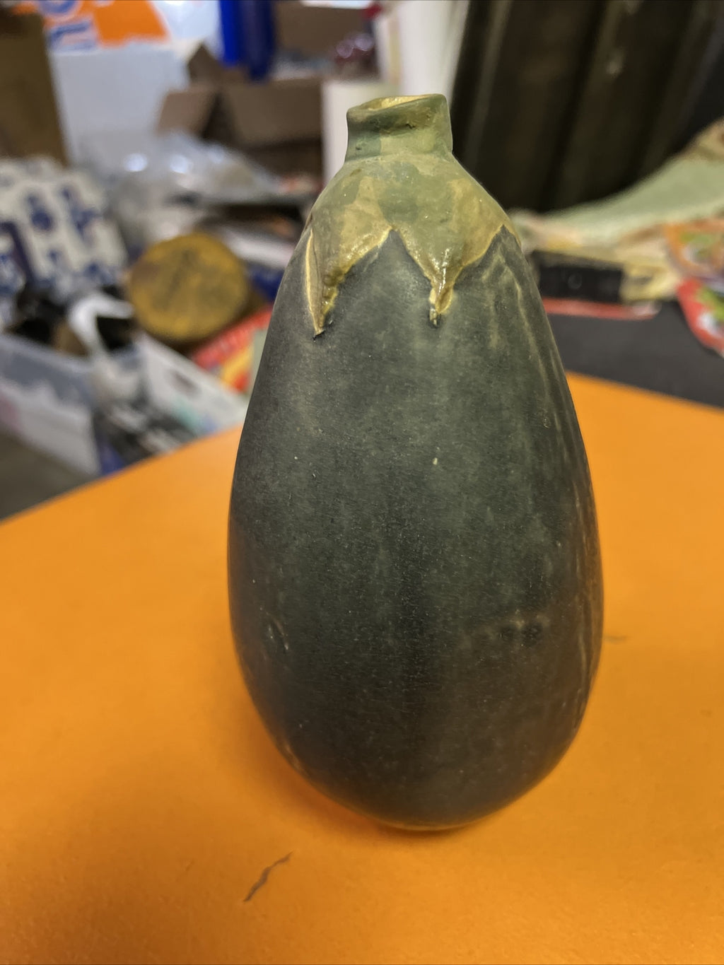 1980 Patricia Garrett  Pottery Eggplant Aubergine Vegetable Vase 6.5”4