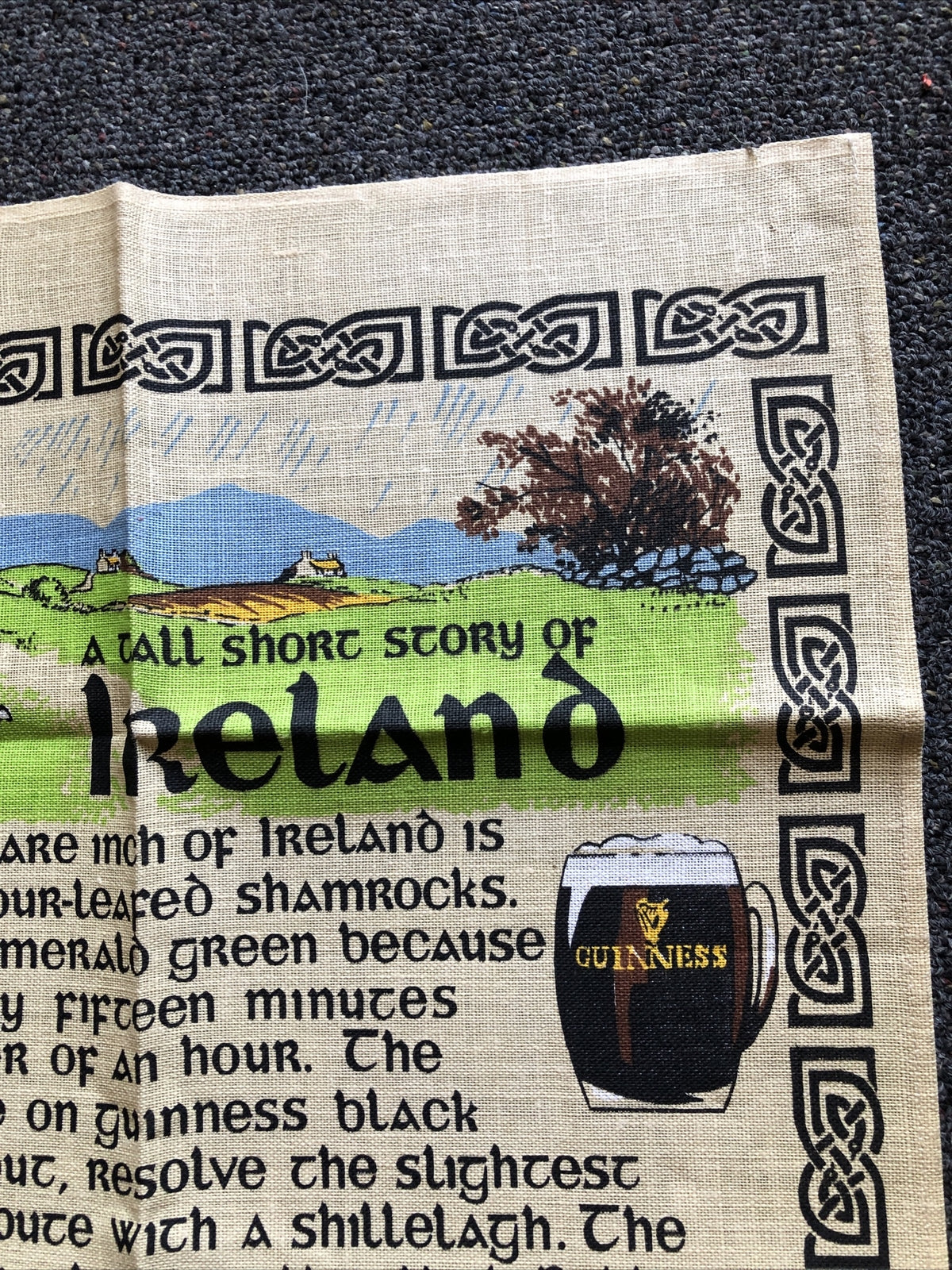 Vintage Pure Linen “A Tall Short Story Of Ireland” Made in Ireland 30”x19”3