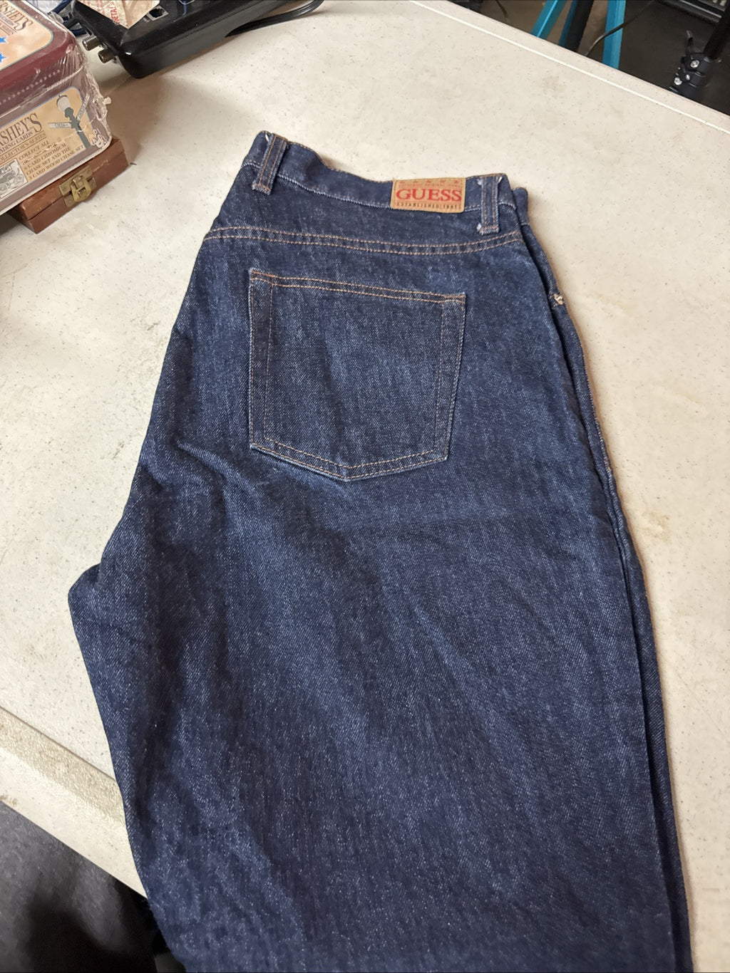 Vintage Guess Jeans Mens 34x32 Blue Made In USA Denim Pants Dark Wash straight4