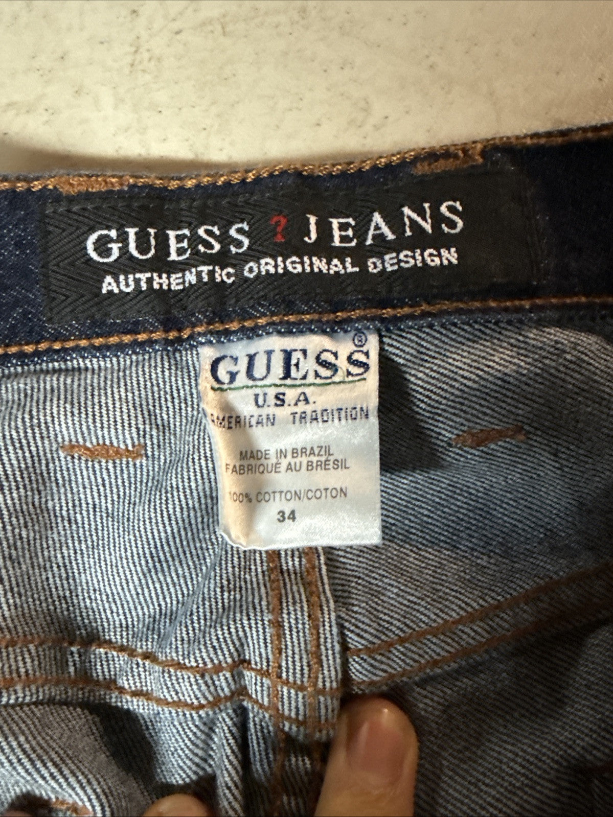 Vintage Guess Jeans Mens 34x32 Blue Made In USA Denim Pants Dark Wash straight6
